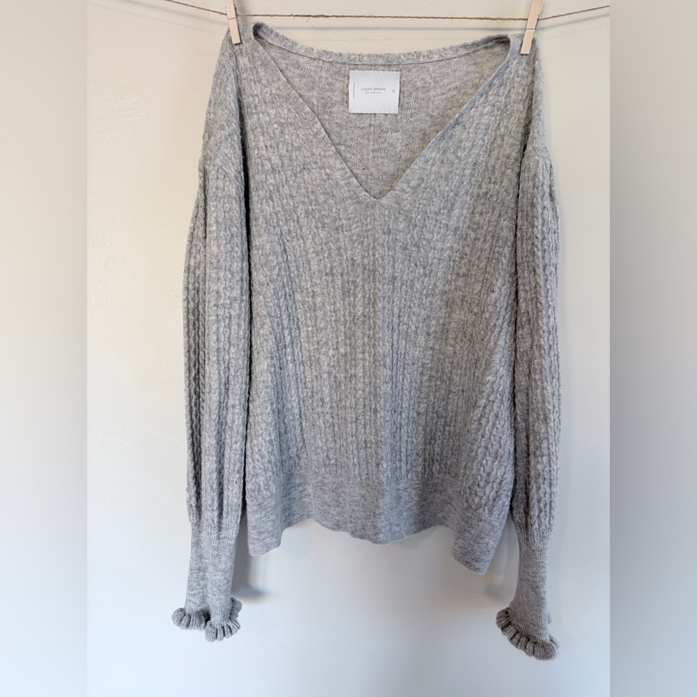 Lucky Brand Light Gray V-Neck Sweater
